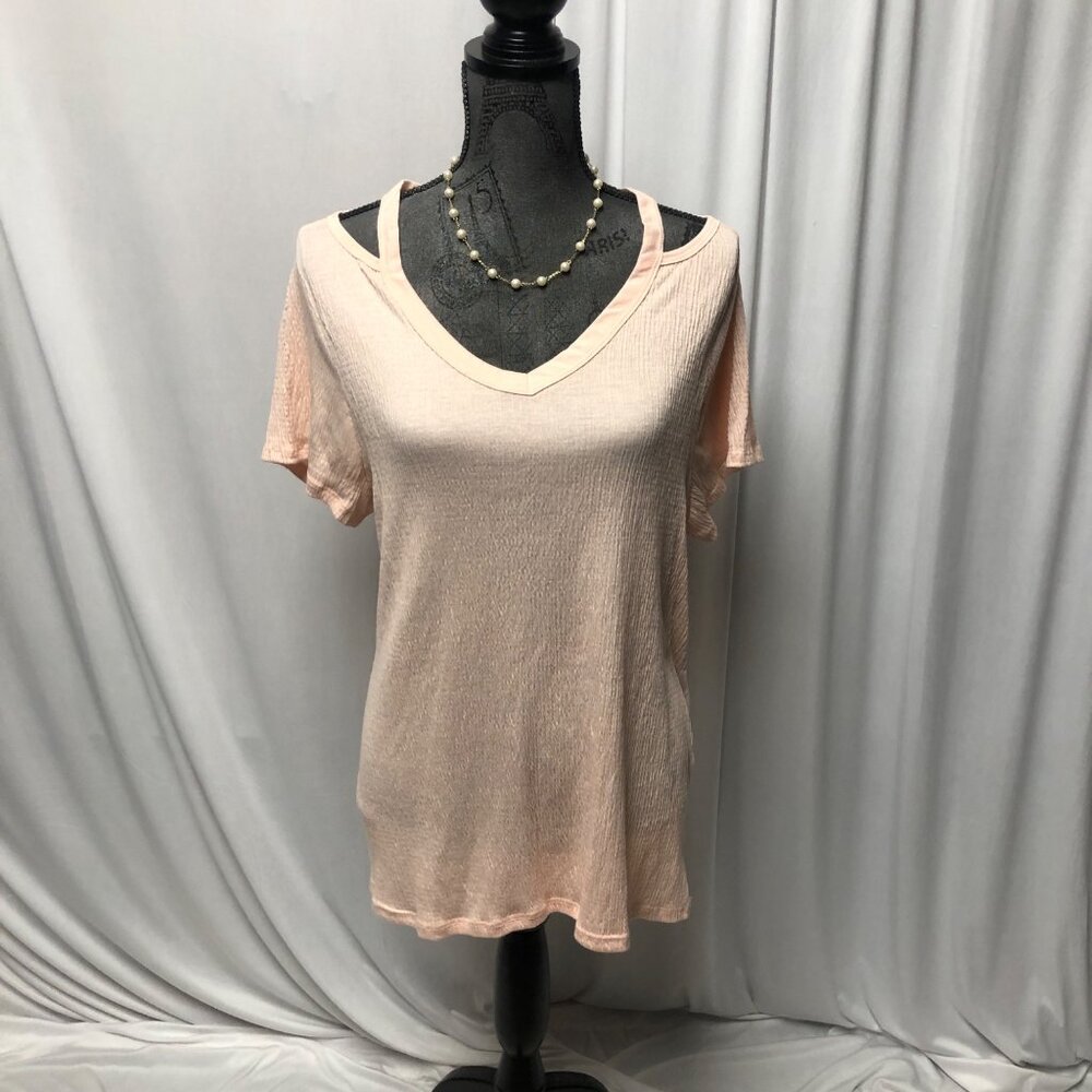 French Laundry Top Womens Size Large V-Neck Short Sleeve Cut Out Shoulders